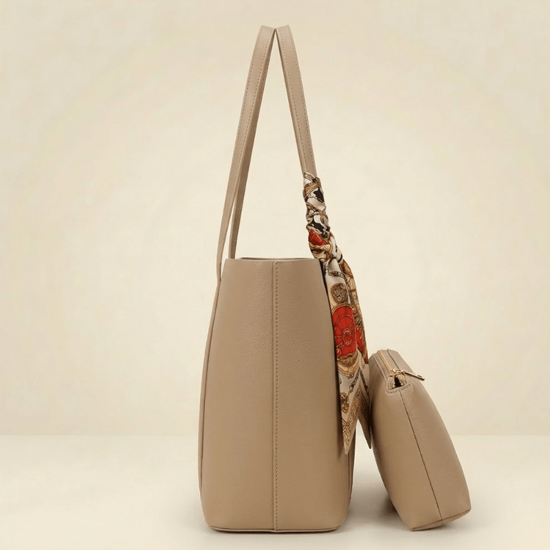 Trendy Brown Tote Bag with Scarf & Pouch CR-049