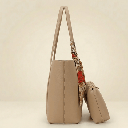 Trendy Brown Tote Bag with Scarf & Pouch CR-049