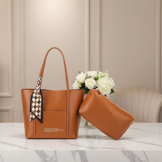 Elegant Ivory Tote Bag with Scarf Accent (ZTS-CR-049)