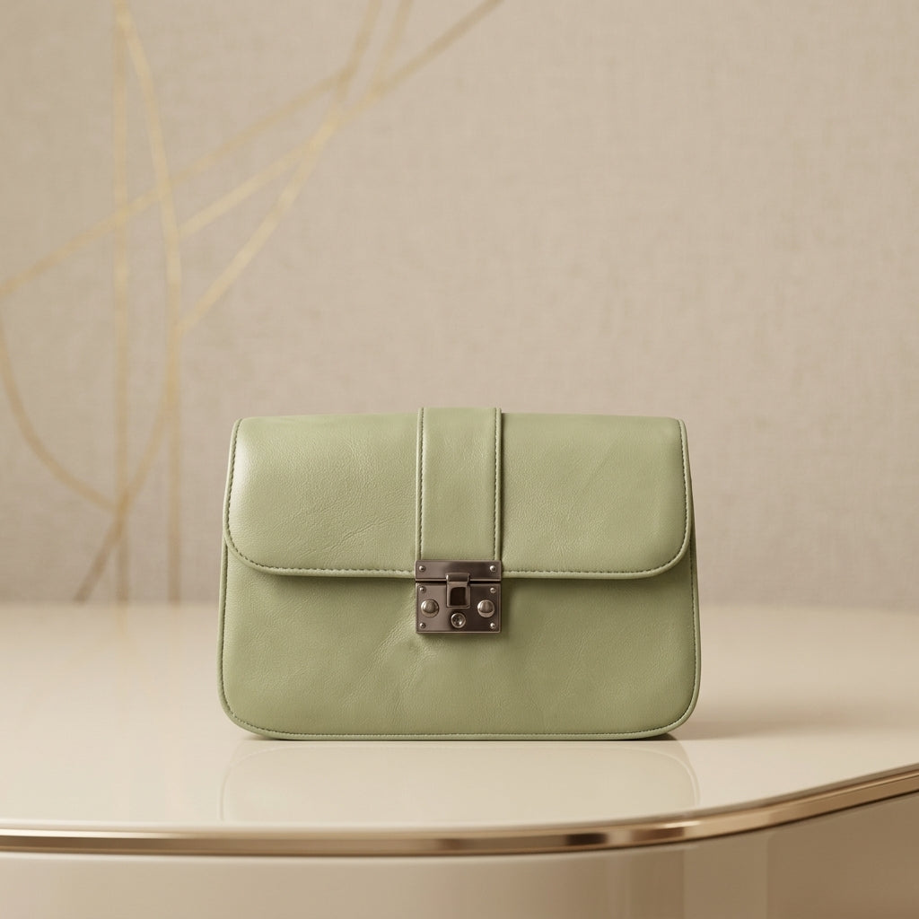 Classic Tan  PU Leather Crossbody Bag with Metallic Lock CR_097