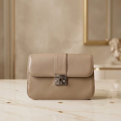 Classic Tan  PU Leather Crossbody Bag with Metallic Lock CR_097