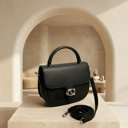 Premium Tan Saddle Handbag with Metallic Clasp – Elegant Ladies Bag CR-126