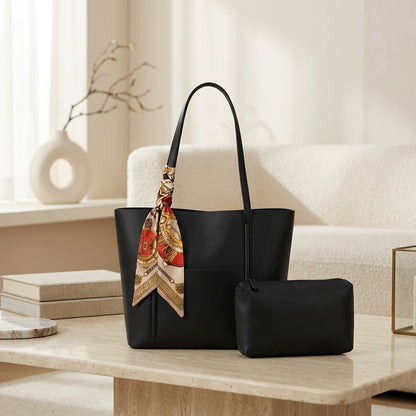 Trendy Brown Tote Bag with Scarf & Pouch CR-049
