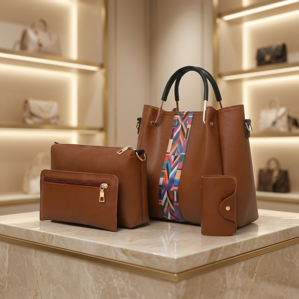 Women's Handbags 4-Piece Set with Zipper Closure CR-003