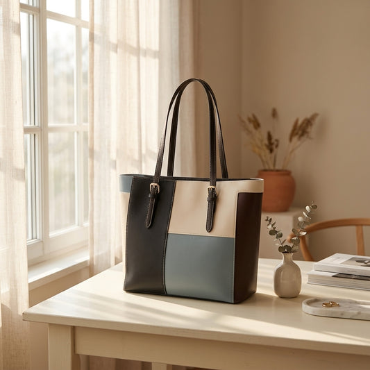 Chic Multi-Color Patchwork Structured Tote Bag CR-052