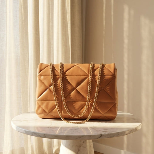 Large Quilted Ladies Shoulder Bag Gold Chain CR-167